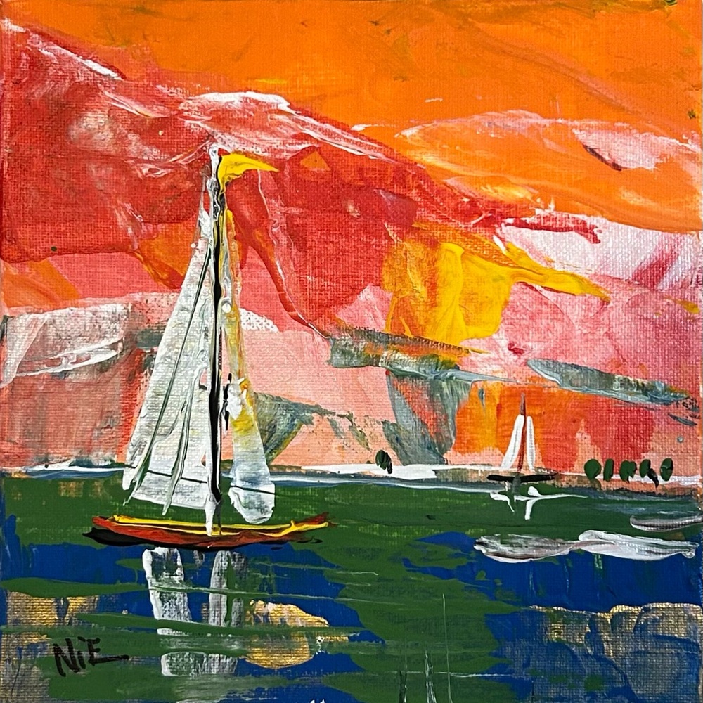 8x8 inches, New Journey” original canvas painting by Daniel Nie.